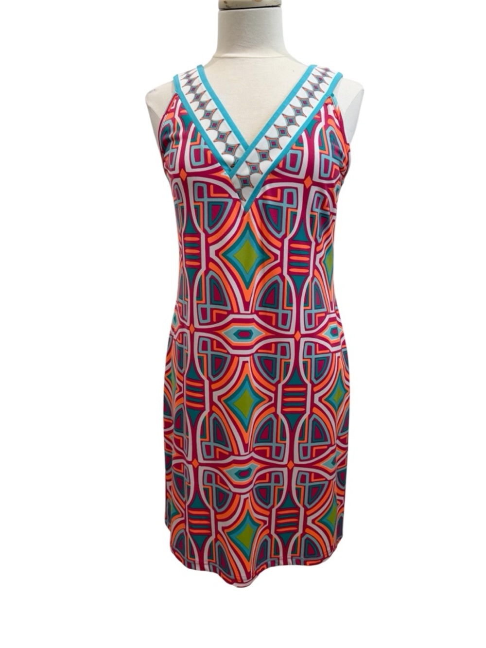 Tracy Negoshian Multicolor Geometric Midi Dress Size Medium Beach Vacation
